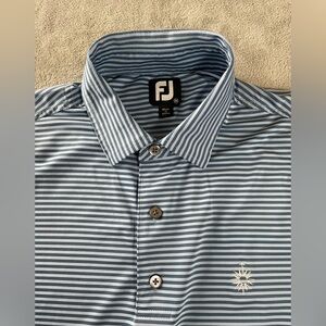 FootJoy FJ Polo Shirt Mens Medium Stripes Golf Performance The Grand Blue Shade